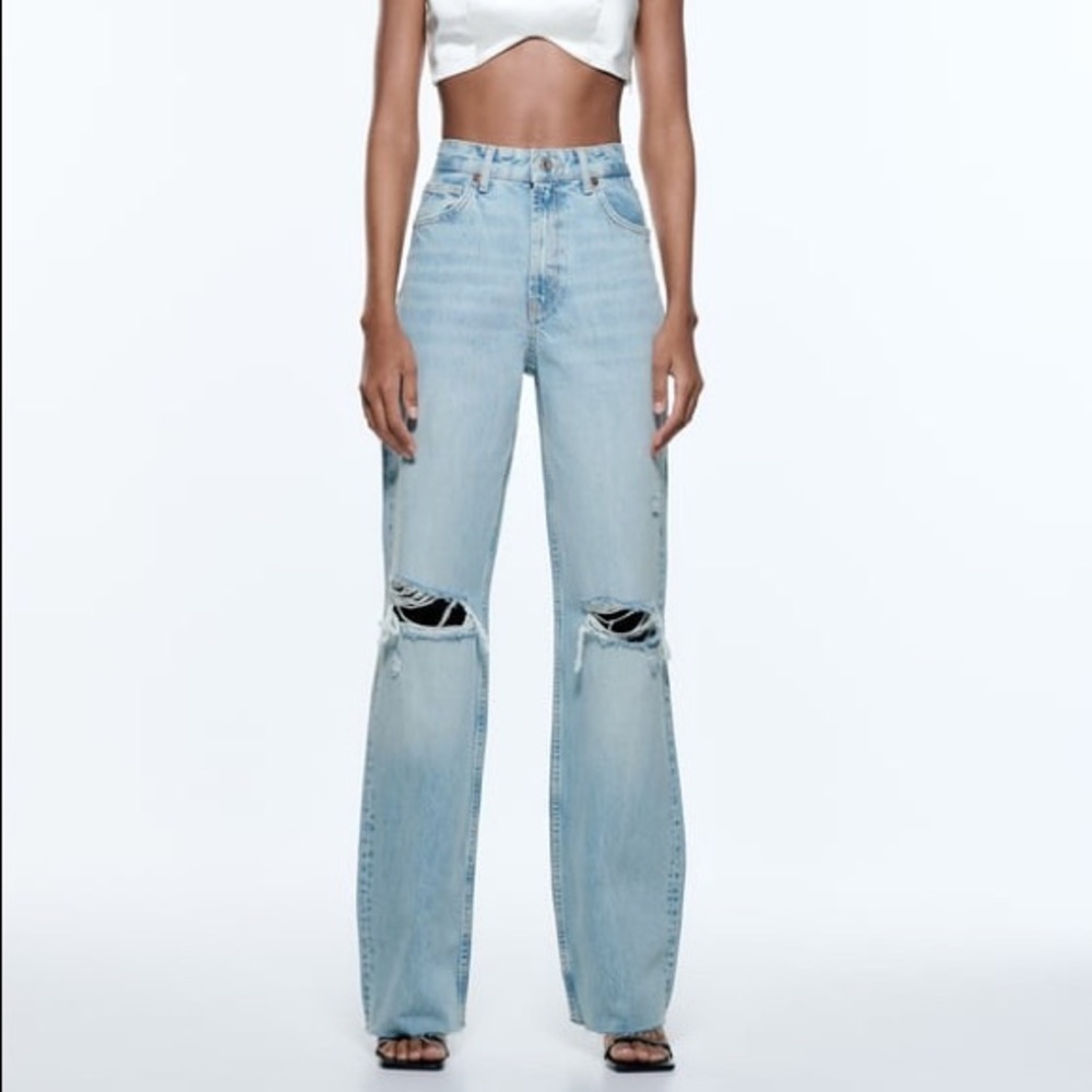 Zara high rise ripped jeans